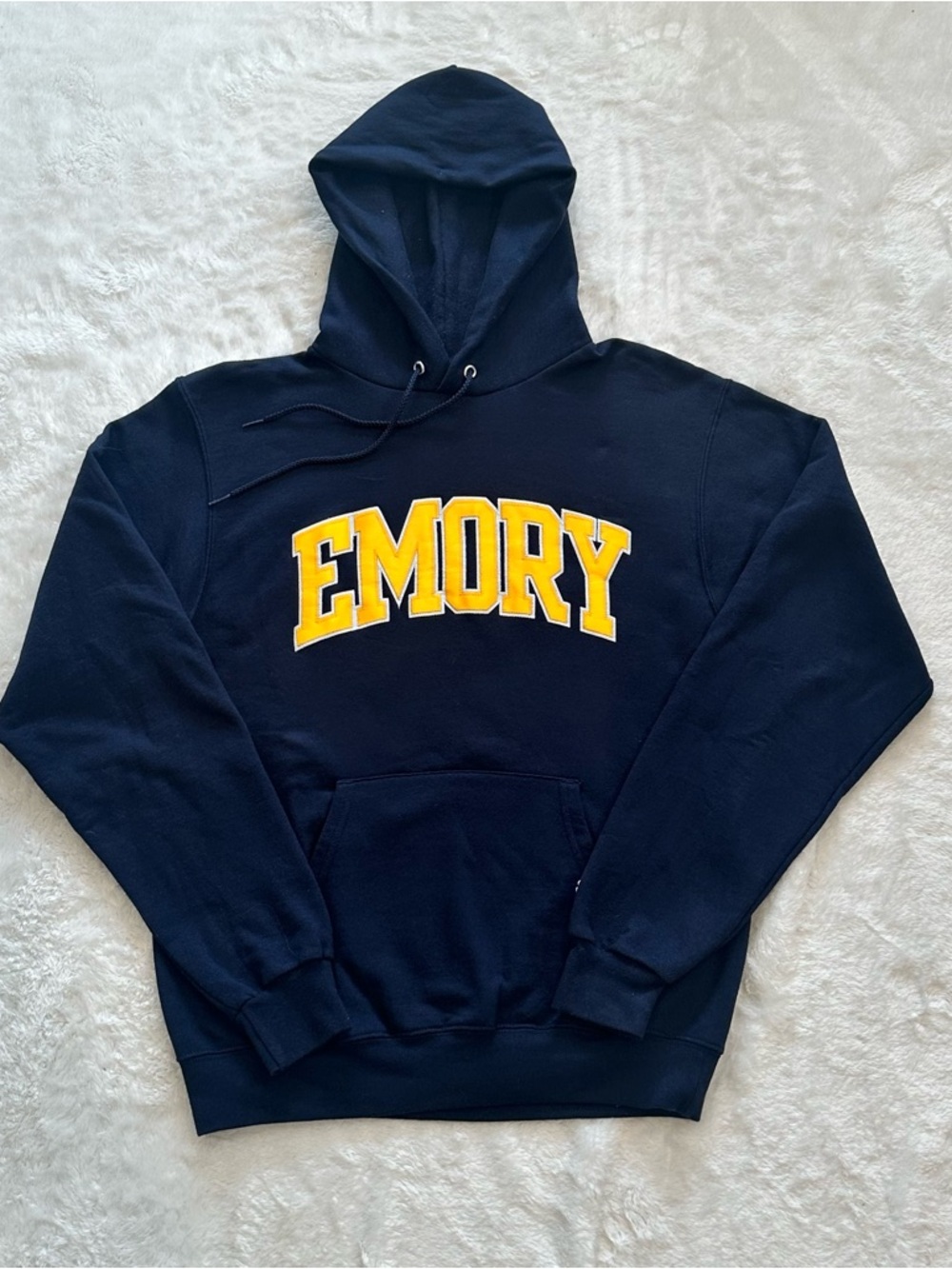 Champion Emory Eagles Navy Yellow Hoodie Sweatshirt Size S Stitched Logo
